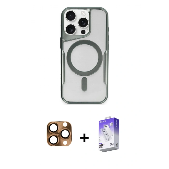 MARSİLYAN™- iPhone 16 Pro Max Kılıf Yadigar Klasik Özel Seri - Siyah Bilvis 5in1 3D Magic Cam Ekran Koruyucu + Pers Alüminyum Kamera Lens - CLTM