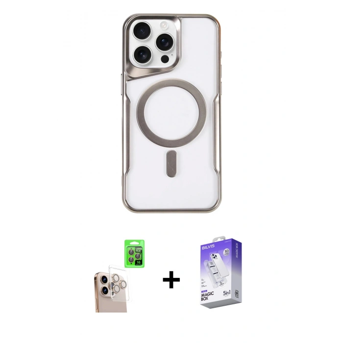 MARSİLYAN™- iPhone 16 Pro Max Kılıf Yadigar Klasik Özel Seri - Siyah Bilvis 5in1 3D Magic Cam Ekran Koruyucu + Raze Metal Kamera Lens - NLGY