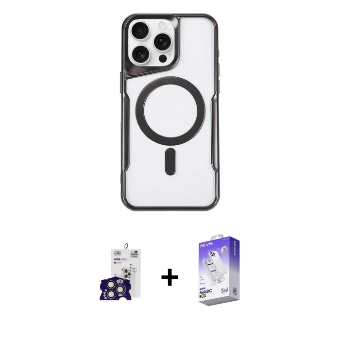 MARSİLYAN™- iPhone 16 Pro Max Kılıf Yadigar Klasik Özel Seri - Siyah Bilvis 5in1 3D Magic Cam Ekran Koruyucu + Bilvis Titan Kamera Lens - TMGI