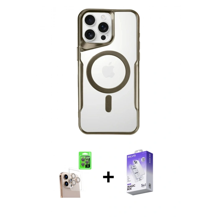 MARSİLYAN™- iPhone 16 Pro Max Kılıf Yadigar Klasik Özel Seri - Siyah Bilvis 5in1 3D Magic Cam Ekran Koruyucu + Raze Metal Kamera Lens - NLGY