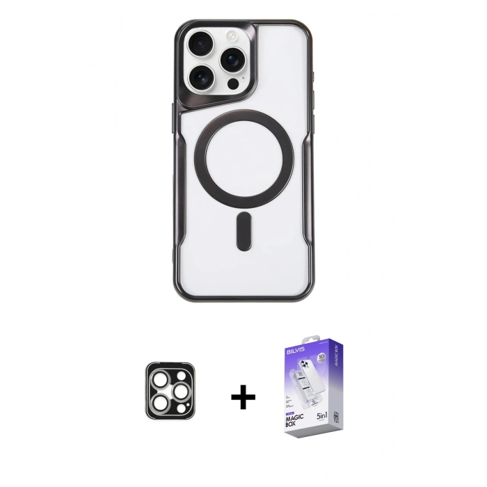 MARSİLYAN™- iPhone 16 Pro Max Kılıf Yadigar Klasik Özel Seri - Siyah Bilvis 5in1 3D Magic Cam Ekran Koruyucu + PVD Metal Kamera Lens - GS