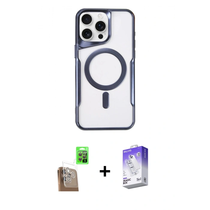 MARSİLYAN™- iPhone 16 Pro Max Kılıf Yadigar Klasik Özel Seri - Siyah Bilvis 5in1 3D Magic Cam Ekran Koruyucu + Raze Metal Kamera Lens - CLTM
