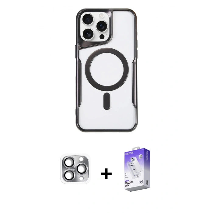 MARSİLYAN™- iPhone 16 Pro Max Kılıf Yadigar Klasik Özel Seri - Siyah Bilvis 5in1 3D Magic Cam Ekran Koruyucu + Pers Alüminyum Kamera Lens - GI