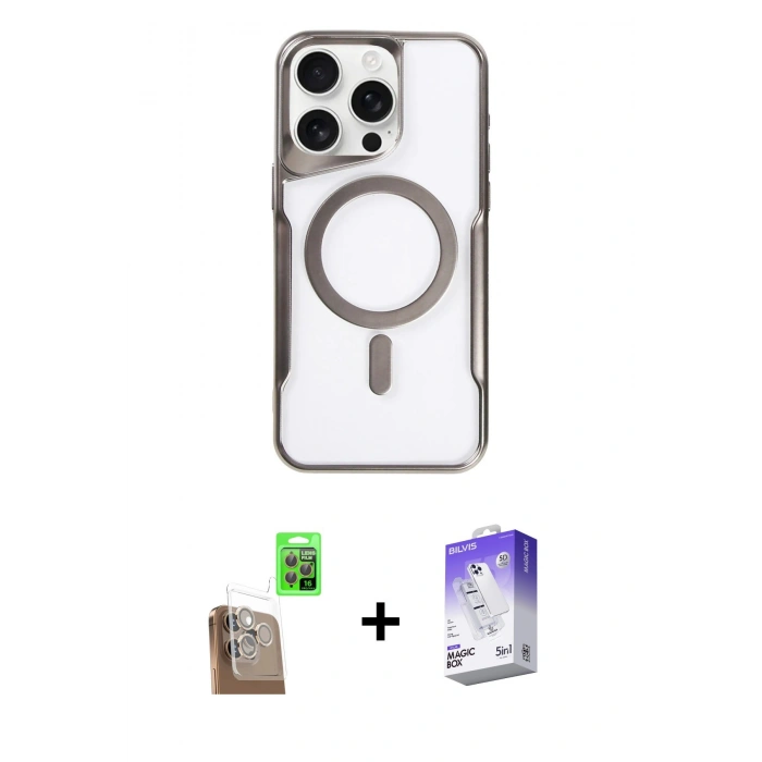 MARSİLYAN™- iPhone 16 Pro Max Kılıf Yadigar Klasik Özel Seri - Siyah Bilvis 5in1 3D Magic Cam Ekran Koruyucu + Raze Metal Kamera Lens - CLTM