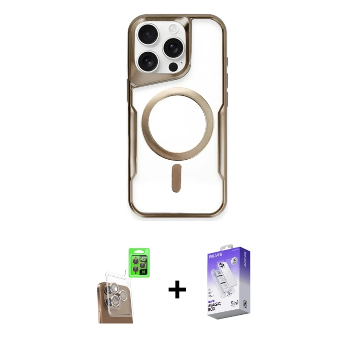 MARSİLYAN™- iPhone 16 Pro Max Kılıf Yadigar Klasik Özel Seri - Siyah Bilvis 5in1 3D Magic Cam Ekran Koruyucu + Raze Metal Kamera Lens - CLTM