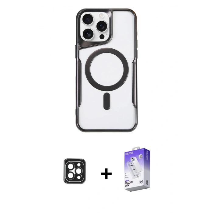 MARSİLYAN™- iPhone 16 Pro Max Kılıf Yadigar Klasik Özel Seri - Siyah Bilvis 5in1 3D Magic Cam Ekran Koruyucu + PVD Metal Kamera Lens - SH