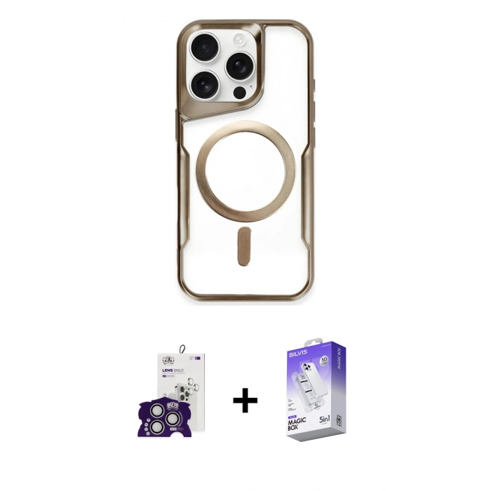 MARSİLYAN™- iPhone 16 Pro Max Kılıf Yadigar Klasik Özel Seri - Siyah Bilvis 5in1 3D Magic Cam Ekran Koruyucu + Gümüş Bilvis Titan Kamera Lens