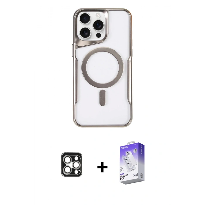 MARSİLYAN™- iPhone 16 Pro Max Kılıf Yadigar Klasik Özel Seri - Siyah Bilvis 5in1 3D Magic Cam Ekran Koruyucu + PVD Metal Kamera Lens - GS