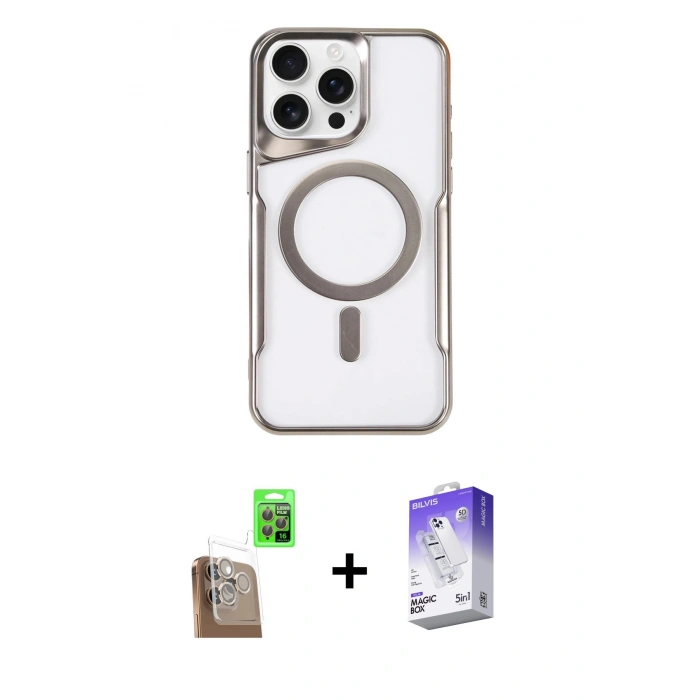 MARSİLYAN™- iPhone 16 Pro Max Kılıf Yadigar Klasik Özel Seri - Siyah Bilvis 5in1 3D Magic Cam Ekran Koruyucu + Raze Metal Kamera Lens - CLTM