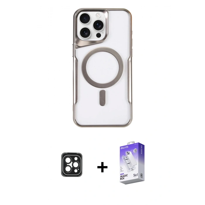 MARSİLYAN™- iPhone 16 Pro Max Kılıf Yadigar Klasik Özel Seri - Siyah Bilvis 5in1 3D Magic Cam Ekran Koruyucu + PVD Metal Kamera Lens - SH
