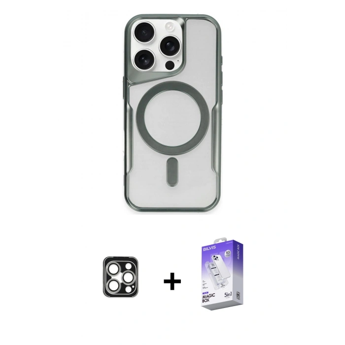 MARSİLYAN™- iPhone 16 Pro Max Kılıf Yadigar Klasik Özel Seri - Siyah Bilvis 5in1 3D Magic Cam Ekran Koruyucu + PVD Metal Kamera Lens - GS