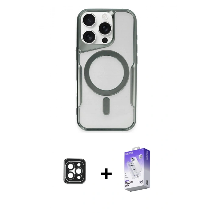 MARSİLYAN™- iPhone 16 Pro Max Kılıf Yadigar Klasik Özel Seri - Siyah Bilvis 5in1 3D Magic Cam Ekran Koruyucu + PVD Metal Kamera Lens - SH