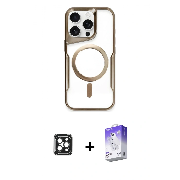 MARSİLYAN™- iPhone 16 Pro Max Kılıf Yadigar Klasik Özel Seri - Siyah Bilvis 5in1 3D Magic Cam Ekran Koruyucu + PVD Metal Kamera Lens - SH