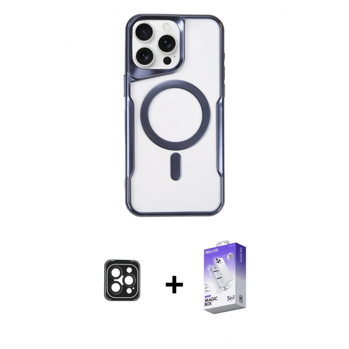 MARSİLYAN™- iPhone 16 Pro Max Kılıf Yadigar Klasik Özel Seri - Siyah Bilvis 5in1 3D Magic Cam Ekran Koruyucu + PVD Metal Kamera Lens - SH