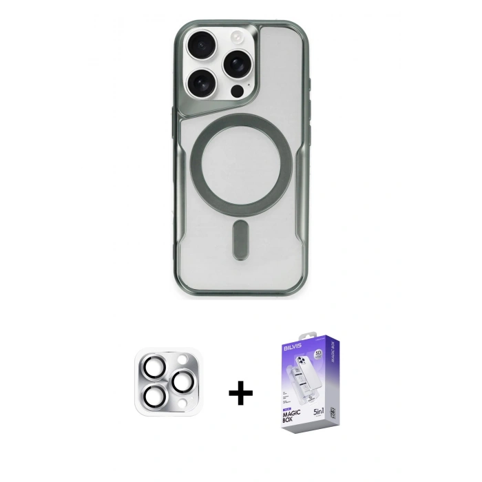 MARSİLYAN™- iPhone 16 Pro Max Kılıf Yadigar Klasik Özel Seri - Siyah Bilvis 5in1 3D Magic Cam Ekran Koruyucu + Pers Alüminyum Kamera Lens - GS
