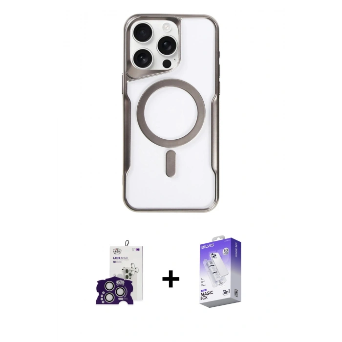 MARSİLYAN™- iPhone 16 Pro Max Kılıf Yadigar Klasik Özel Seri - Siyah Bilvis 5in1 3D Magic Cam Ekran Koruyucu + Gümüş Bilvis Titan Kamera Lens