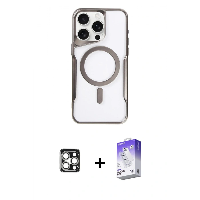 MARSİLYAN™- iPhone 16 Pro Max Kılıf Yadigar Klasik Özel Seri - Siyah Bilvis 5in1 3D Magic Cam Ekran Koruyucu + PVD Metal Kamera Lens - GS
