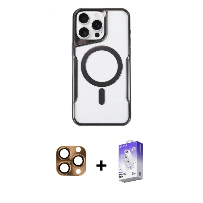 MARSİLYAN™- iPhone 16 Pro Max Kılıf Yadigar Klasik Özel Seri - Siyah Bilvis 5in1 3D Magic Cam Ekran Koruyucu + Pers Alüminyum Kamera Lens - CLTM