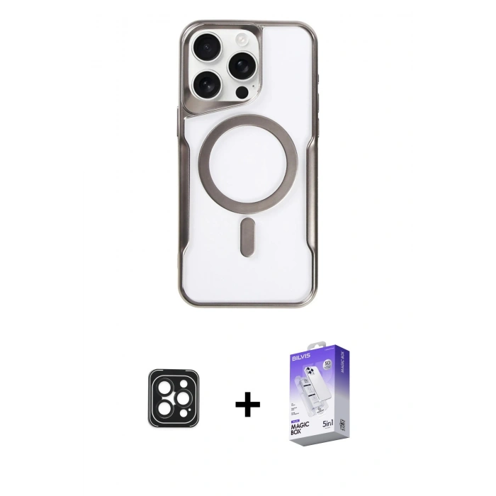 MARSİLYAN™- iPhone 16 Pro Max Kılıf Yadigar Klasik Özel Seri - Siyah Bilvis 5in1 3D Magic Cam Ekran Koruyucu + PVD Metal Kamera Lens - SH
