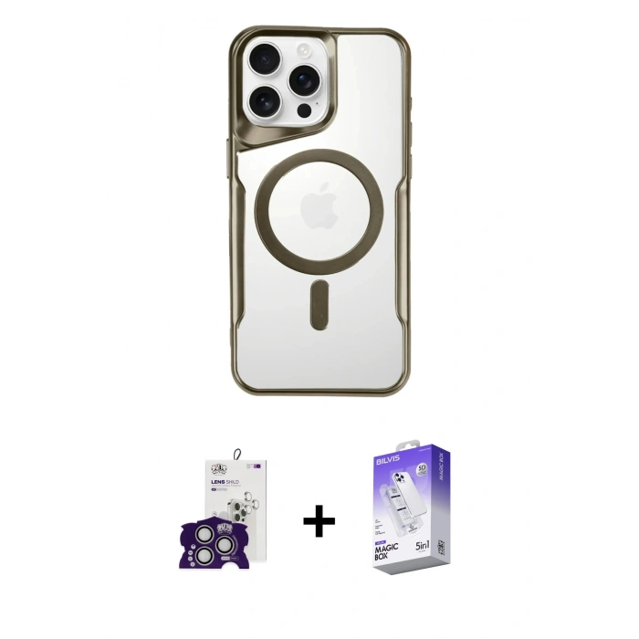 MARSİLYAN™- iPhone 16 Pro Max Kılıf Yadigar Klasik Özel Seri - Siyah Bilvis 5in1 3D Magic Cam Ekran Koruyucu + Gümüş Bilvis Titan Kamera Lens