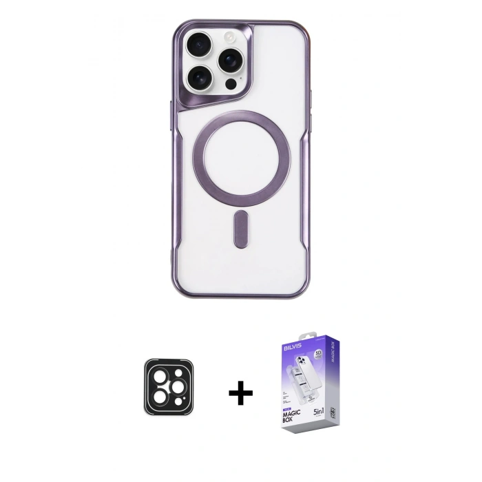 MARSİLYAN™- iPhone 16 Pro Max Kılıf Yadigar Klasik Özel Seri - Siyah Bilvis 5in1 3D Magic Cam Ekran Koruyucu + PVD Metal Kamera Lens - SH