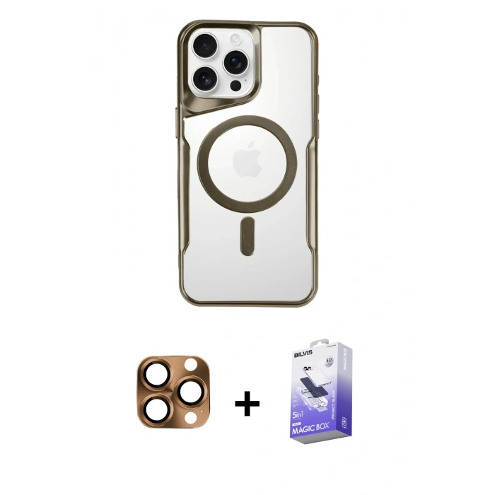 MARSİLYAN™- iPhone 16 Pro Max Kılıf Yadigar Klasik Özel Seri - Siyah Bilvis 5in1 5D Magic Hayalet Cam Ekran Koruyucu + Çöl Titanyum Pers Alüminyum Kamera Lens
