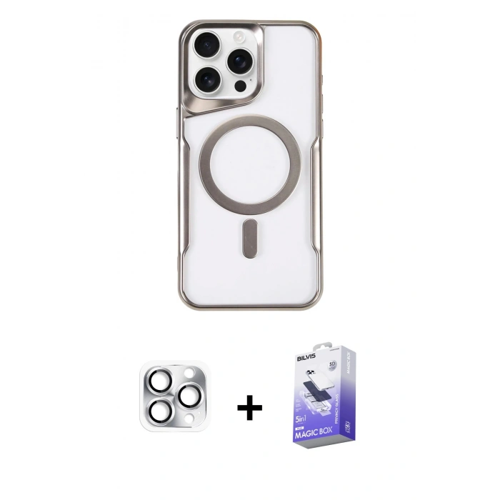 MARSİLYAN™- iPhone 16 Pro Max Kılıf Yadigar Klasik Özel Seri - Siyah Bilvis 5in1 5D Magic Hayalet Cam Ekran Koruyucu + Pers Alüminyum Kamera Lens - GS