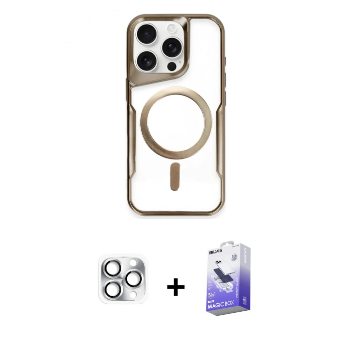 MARSİLYAN™- iPhone 16 Pro Max Kılıf Yadigar Klasik Özel Seri - Siyah Bilvis 5in1 5D Magic Hayalet Cam Ekran Koruyucu + Pers Alüminyum Kamera Lens - GS