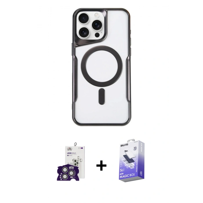 MARSİLYAN™- iPhone 16 Pro Max Kılıf Yadigar Klasik Özel Seri - Siyah Bilvis 5in1 5D Magic Hayalet Cam Ekran Koruyucu + Bilvis Titan Kamera Lens - GS