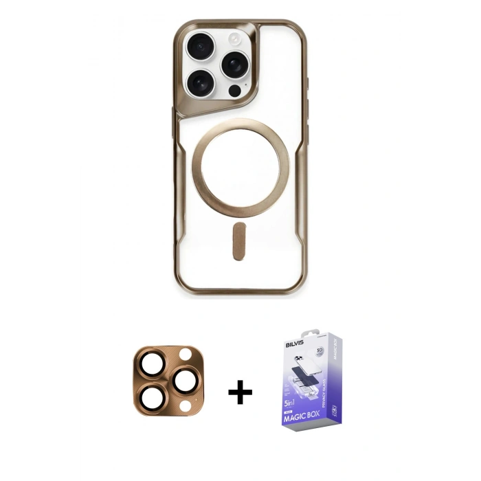 MARSİLYAN™- iPhone 16 Pro Max Kılıf Yadigar Klasik Özel Seri - Siyah Bilvis 5in1 5D Magic Hayalet Cam Ekran Koruyucu + Çöl Titanyum Pers Alüminyum Kamera Lens