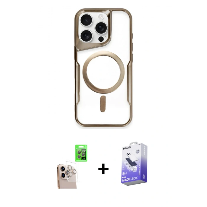 MARSİLYAN™- iPhone 16 Pro Max Kılıf Yadigar Klasik Özel Seri - Siyah Bilvis 5in1 5D Magic Hayalet Cam Ekran Koruyucu + Raze Metal Kamera Lens - NLGY