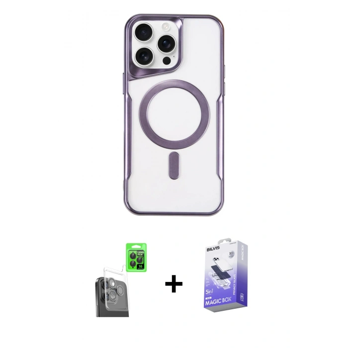 MARSİLYAN™- iPhone 16 Pro Max Kılıf Yadigar Klasik Özel Seri - Siyah Bilvis 5in1 5D Magic Hayalet Cam Ekran Koruyucu + Raze Metal Kamera Lens - SH