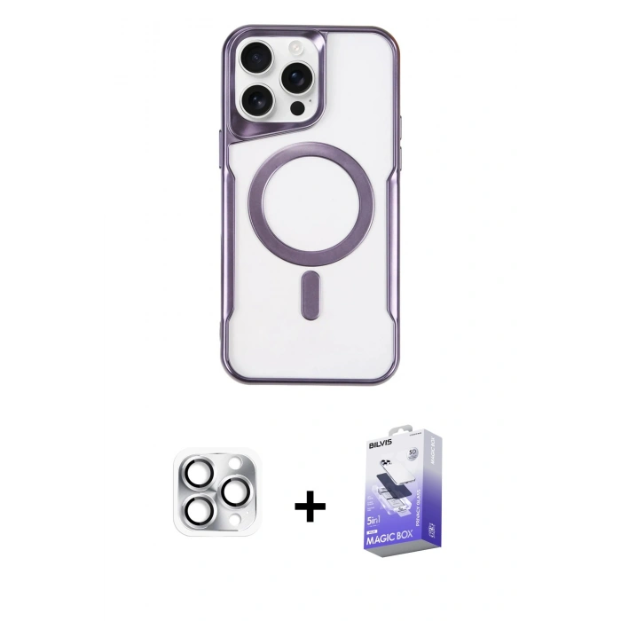 MARSİLYAN™- iPhone 16 Pro Max Kılıf Yadigar Klasik Özel Seri - Siyah Bilvis 5in1 5D Magic Hayalet Cam Ekran Koruyucu + Pers Alüminyum Kamera Lens - GS