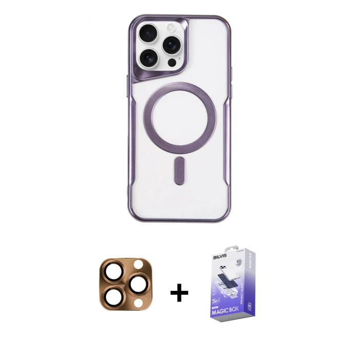 MARSİLYAN™- iPhone 16 Pro Max Kılıf Yadigar Klasik Özel Seri - Siyah Bilvis 5in1 5D Magic Hayalet Cam Ekran Koruyucu + Çöl Titanyum Pers Alüminyum Kamera Lens