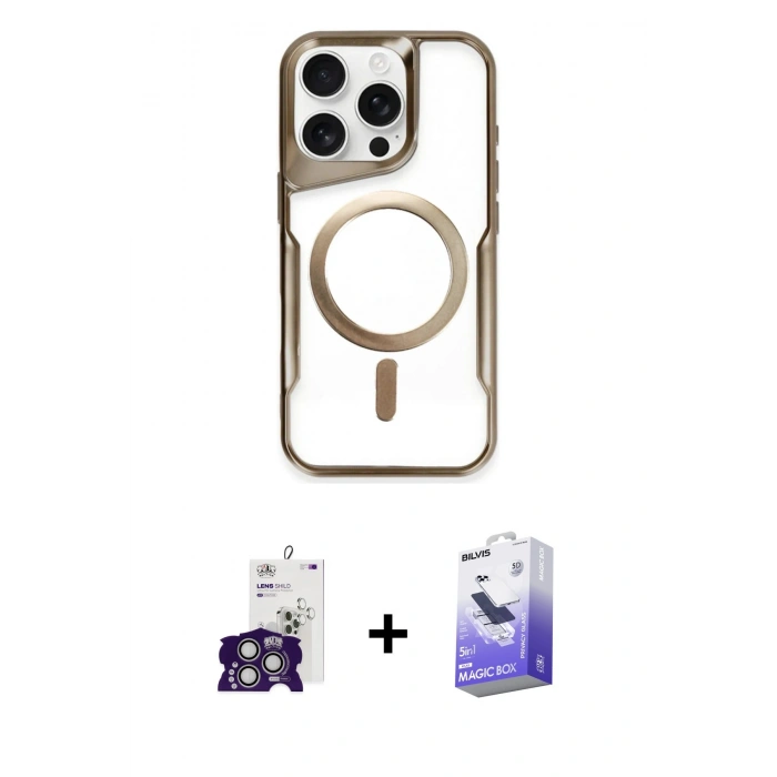 MARSİLYAN™- iPhone 16 Pro Max Kılıf Yadigar Klasik Özel Seri - Siyah Bilvis 5in1 5D Magic Hayalet Cam Ekran Koruyucu + Bilvis Titan Kamera Lens - GS