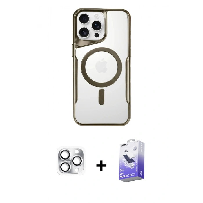 MARSİLYAN™- iPhone 16 Pro Max Kılıf Yadigar Klasik Özel Seri - Siyah Bilvis 5in1 5D Magic Hayalet Cam Ekran Koruyucu + Pers Alüminyum Kamera Lens - GS