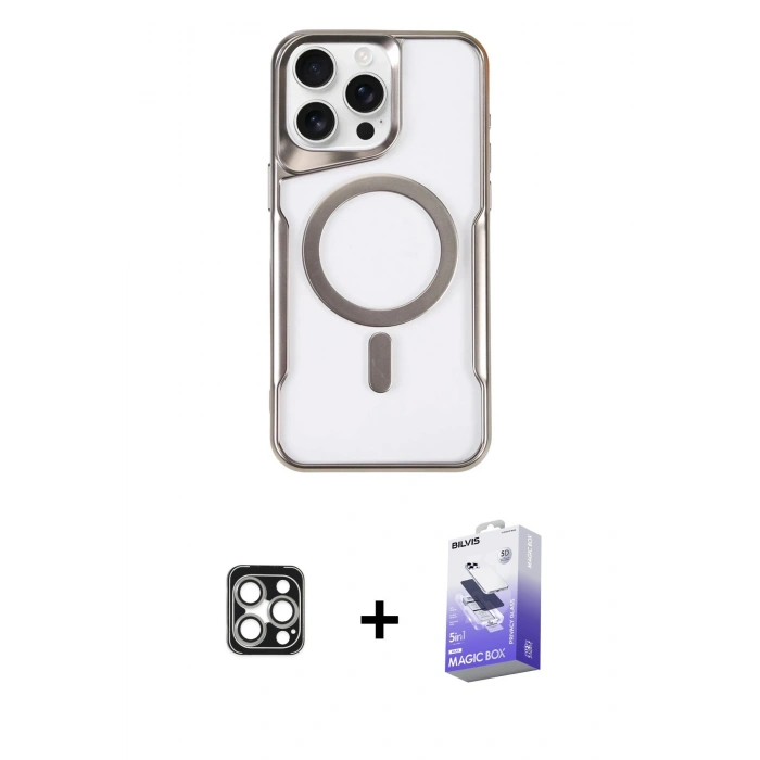 MARSİLYAN™- iPhone 16 Pro Max Kılıf Yadigar Klasik Özel Seri - Siyah Bilvis 5in1 5D Magic Hayalet Cam Ekran Koruyucu + PVD Metal Kamera Lens - GS