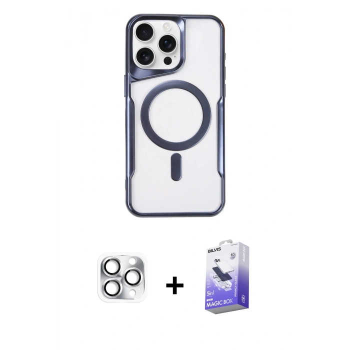 MARSİLYAN™- iPhone 16 Pro Max Kılıf Yadigar Klasik Özel Seri - Siyah Bilvis 5in1 5D Magic Hayalet Cam Ekran Koruyucu + Pers Alüminyum Kamera Lens - GS