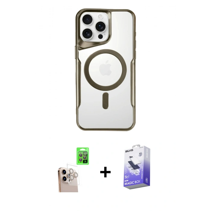 MARSİLYAN™- iPhone 16 Pro Max Kılıf Yadigar Klasik Özel Seri - Siyah Bilvis 5in1 5D Magic Hayalet Cam Ekran Koruyucu + Raze Metal Kamera Lens - NLGY