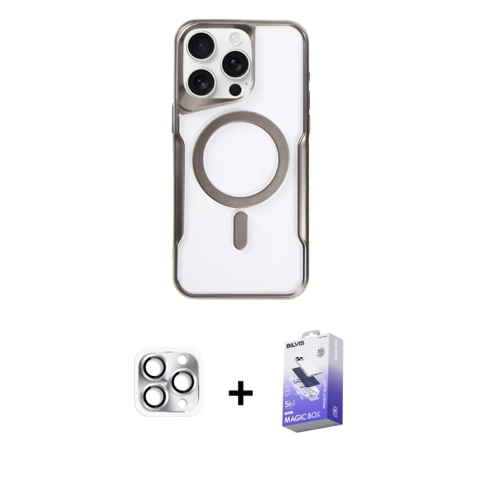 MARSİLYAN™- iPhone 16 Pro Max Kılıf Yadigar Klasik Özel Seri - Siyah Bilvis 5in1 5D Magic Hayalet Cam Ekran Koruyucu + Pers Alüminyum Kamera Lens - GS
