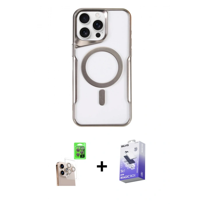 MARSİLYAN™- iPhone 16 Pro Max Kılıf Yadigar Klasik Özel Seri - Siyah Bilvis 5in1 5D Magic Hayalet Cam Ekran Koruyucu + Raze Metal Kamera Lens - NLGY