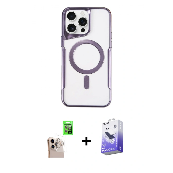 MARSİLYAN™- iPhone 16 Pro Max Kılıf Yadigar Klasik Özel Seri - Siyah Bilvis 5in1 5D Magic Hayalet Cam Ekran Koruyucu + Raze Metal Kamera Lens - NLGY