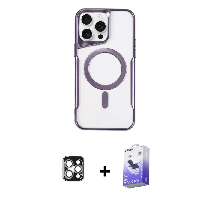 MARSİLYAN™- iPhone 16 Pro Max Kılıf Yadigar Klasik Özel Seri - Siyah Bilvis 5in1 5D Magic Hayalet Cam Ekran Koruyucu + PVD Metal Kamera Lens - GS