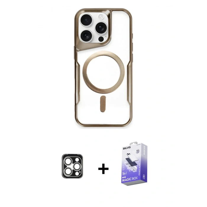 MARSİLYAN™- iPhone 16 Pro Max Kılıf Yadigar Klasik Özel Seri - Siyah Bilvis 5in1 5D Magic Hayalet Cam Ekran Koruyucu + PVD Metal Kamera Lens - GS