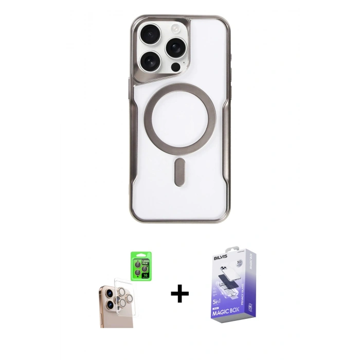 MARSİLYAN™- iPhone 16 Pro Max Kılıf Yadigar Klasik Özel Seri - Siyah Bilvis 5in1 5D Magic Hayalet Cam Ekran Koruyucu + Raze Metal Kamera Lens - NLGY