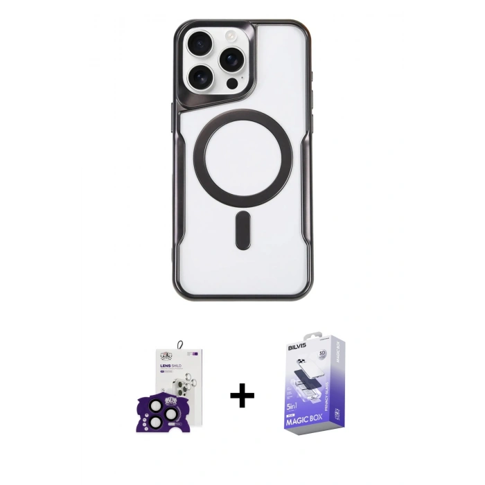 MARSİLYAN™- iPhone 16 Pro Max Kılıf Yadigar Klasik Özel Seri - Siyah Bilvis 5in1 5D Magic Hayalet Cam Ekran Koruyucu + Bilvis Titan Kamera Lens - SH