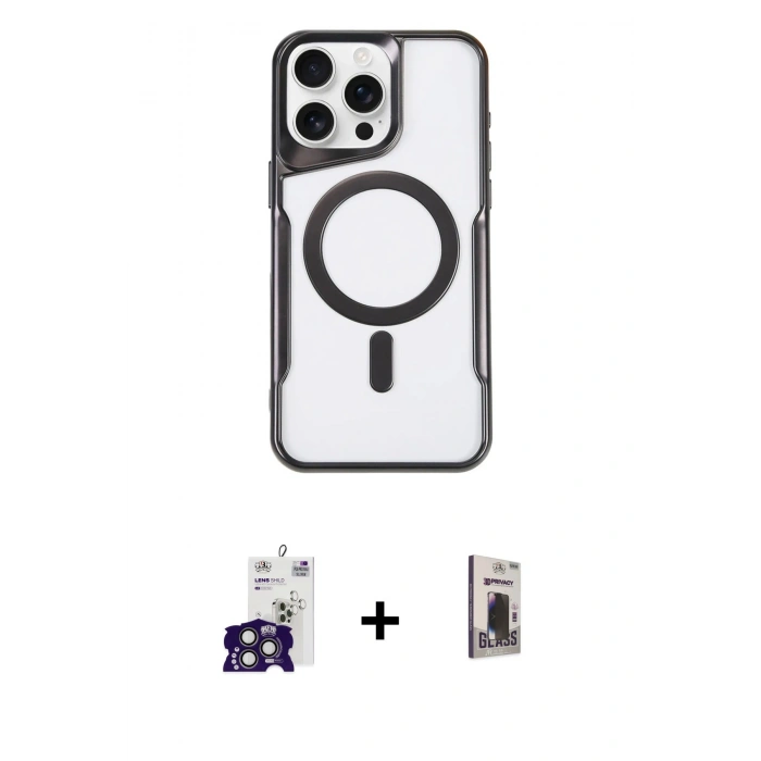MARSİLYAN™- iPhone 16 Pro Max Kılıf Yadigar Klasik Özel Seri - Siyah Bilvis Hayalet Cam Ekran Koruyucu + Bilvis Titan Kamera Lens - TMGI