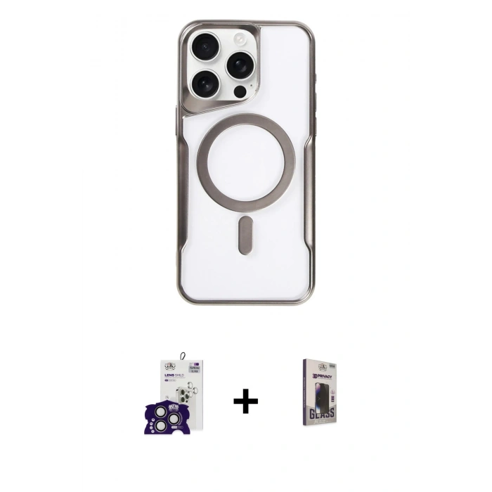 MARSİLYAN™- iPhone 16 Pro Max Kılıf Yadigar Klasik Özel Seri - Siyah Bilvis Hayalet Cam Ekran Koruyucu + Bilvis Titan Kamera Lens - TMGI