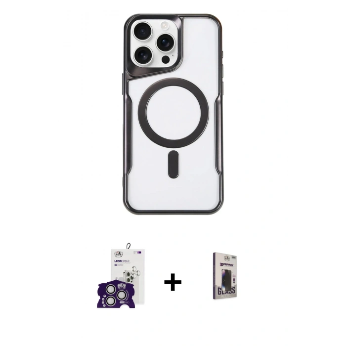 MARSİLYAN™- iPhone 16 Pro Max Kılıf Yadigar Klasik Özel Seri - Siyah Bilvis Hayalet Cam Ekran Koruyucu + Bilvis Titan Kamera Lens - GS
