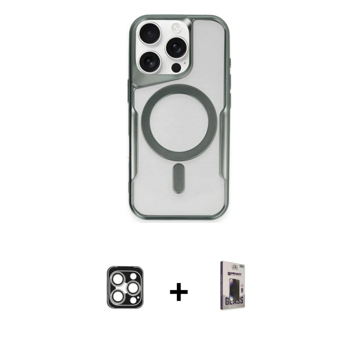MARSİLYAN™- iPhone 16 Pro Max Kılıf Yadigar Klasik Özel Seri - Siyah Bilvis Hayalet Cam Ekran Koruyucu + Gümüş PVD Metal Kamera Lens
